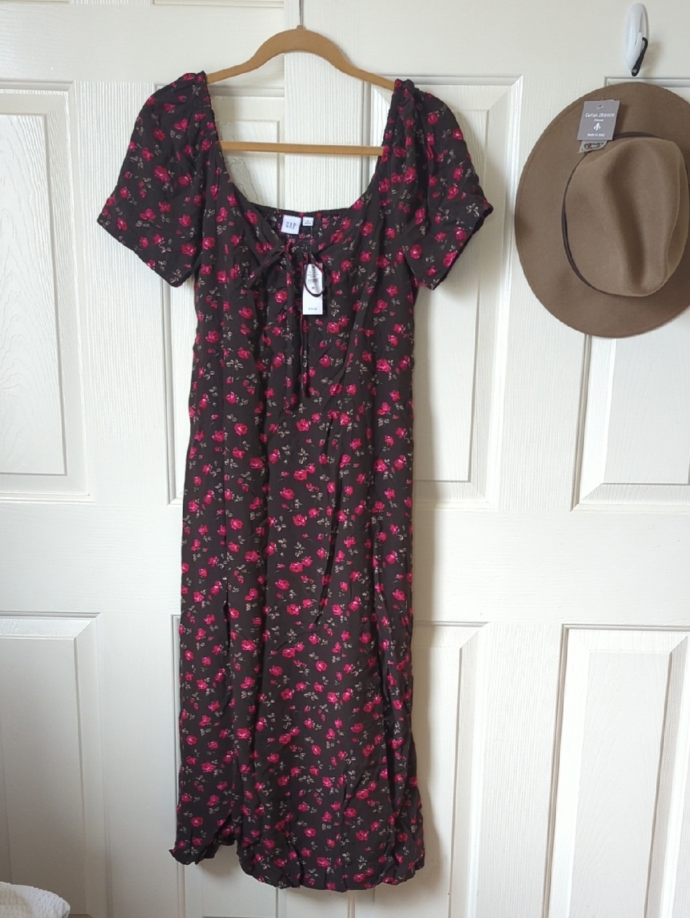 GAP Brown Maxi Dress with Pink Floral Print